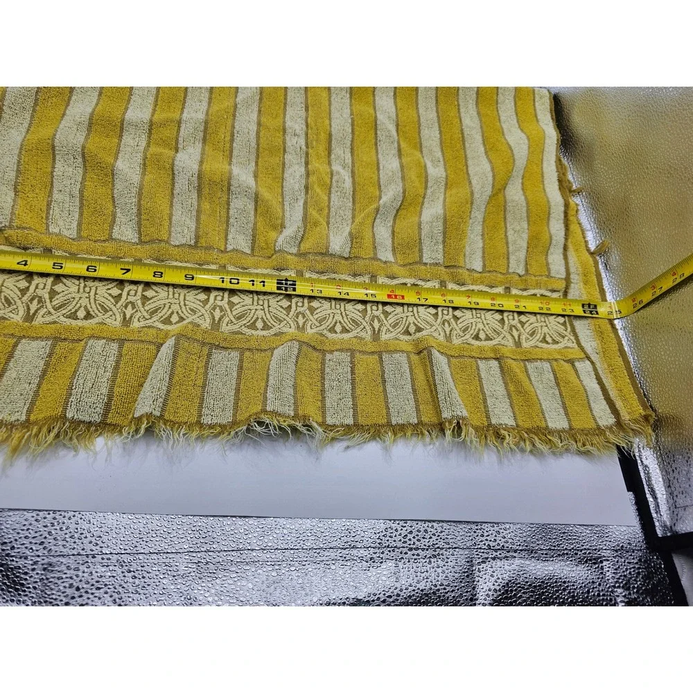 Vintage Montgomery Ward Style House Yellow Striped Cotton Fringe Hand Towel 70s